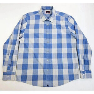 Untuckit Slim Fit Size XL Men's Gray Blue Large Check Long Sleeve Cotton Shirt